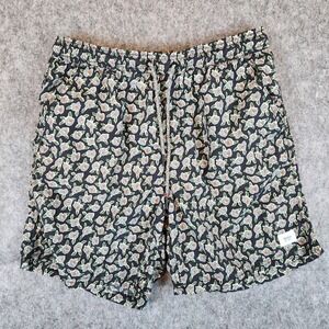 Katin Floral Shorts Men M Black Surf Beach Pockets Lined Drawstring Swim Trunks